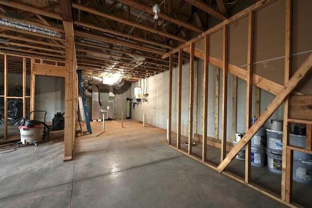 basement featuring heating unit