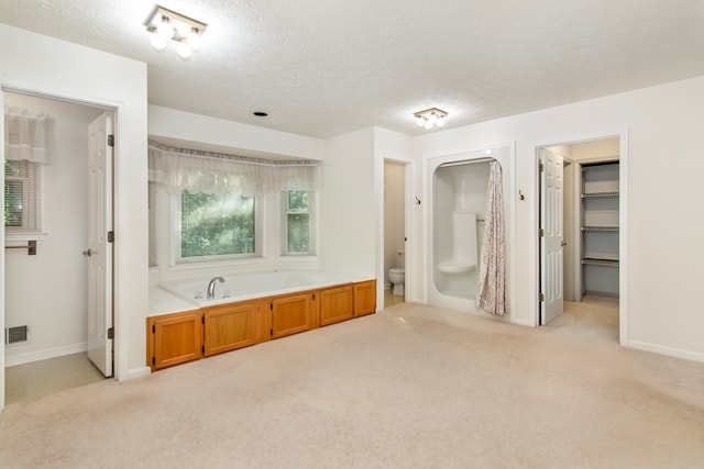 bathroom featuring a tub, toilet, and a textured ceiling