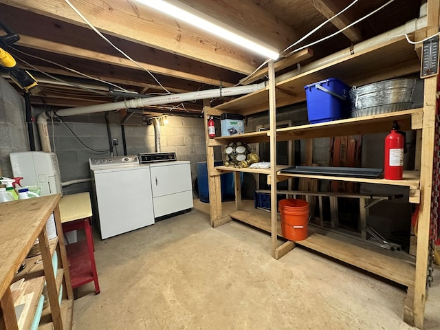 unfinished below grade area with separate washer and dryer