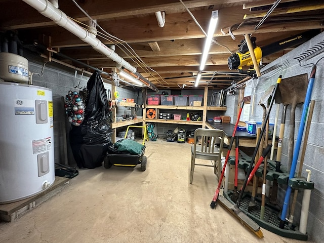 basement with electric water heater