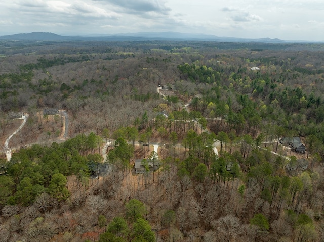 aerial view with a mountain view and a wooded view