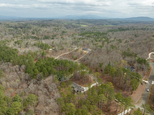 birds eye view of property with a view of trees and a mountain view