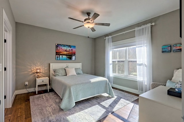 bedroom featuring hardwood / wood-style floors and ceiling fan