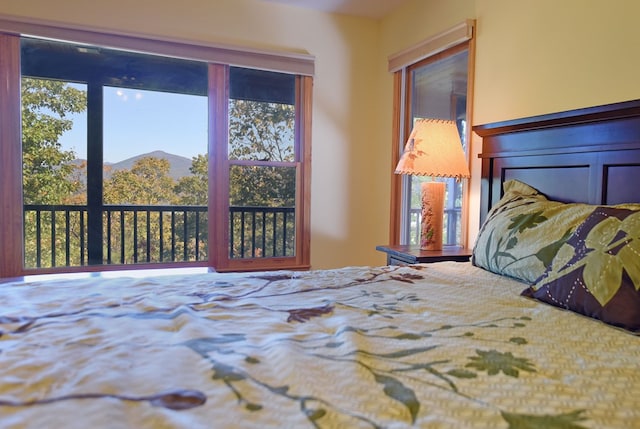 bedroom with a mountain view