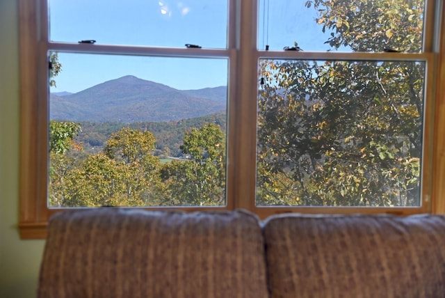 interior details featuring a mountain view