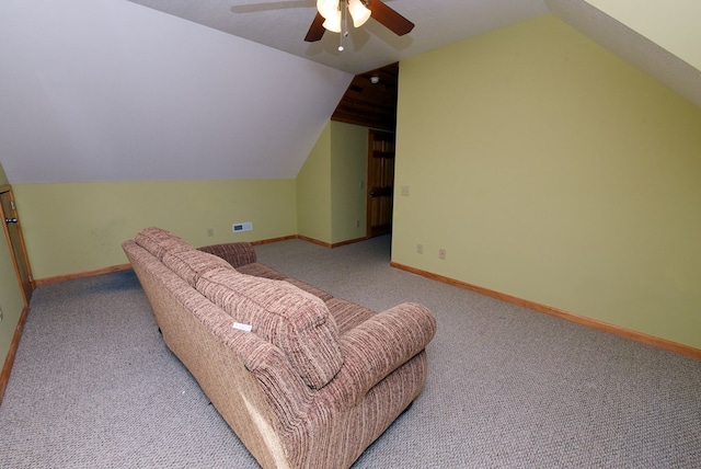 bonus room featuring light carpet, ceiling fan, and lofted ceiling