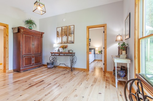 sitting room featuring a wealth of natural light and light hardwood / wood-style flooring