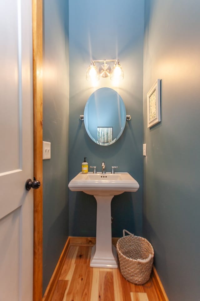 bathroom with hardwood / wood-style flooring