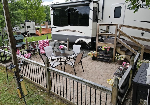 deck with a patio