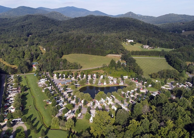 bird's eye view featuring a water and mountain view