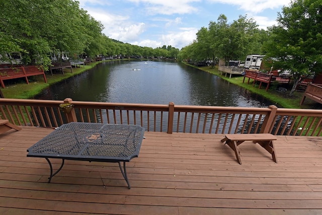 wooden terrace with a water view