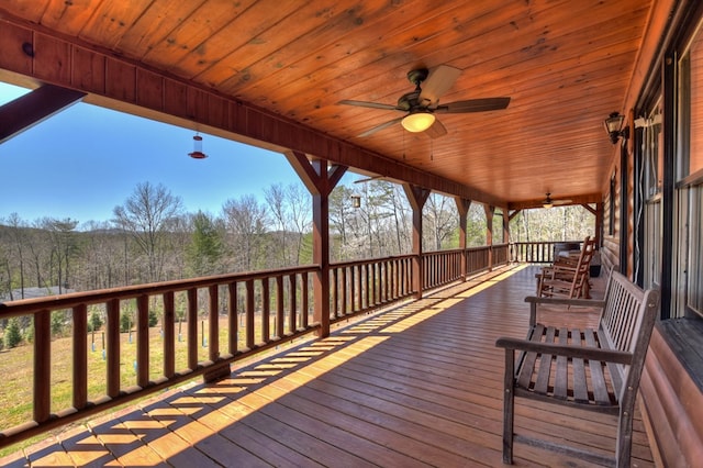 wooden deck with ceiling fan