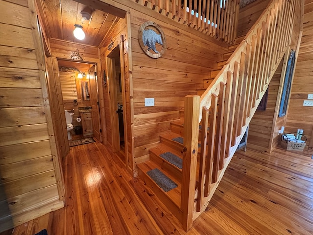 275 Walkers Rdg, Murphy, NC 28906 - stairway with wooden walls and hardwood / wood-style floors
