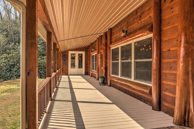 wooden terrace with french doors