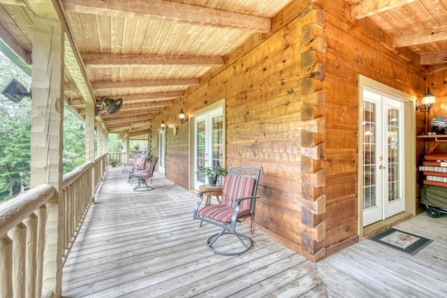 wooden terrace with french doors