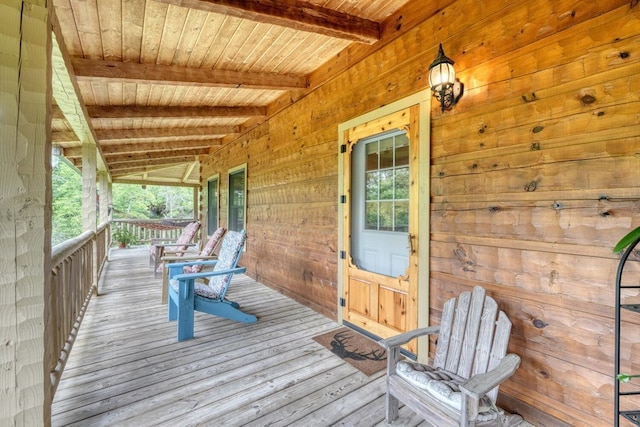 wooden terrace with covered porch