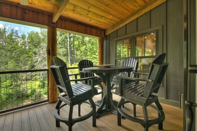 sunroom / solarium with wooden ceiling