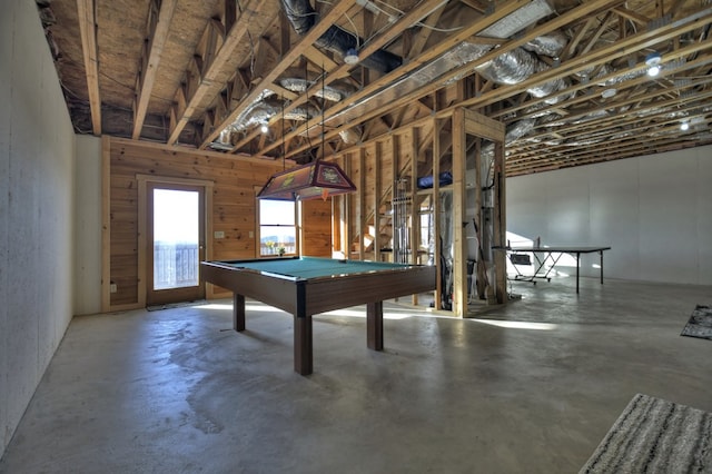 recreation room with billiards and concrete flooring