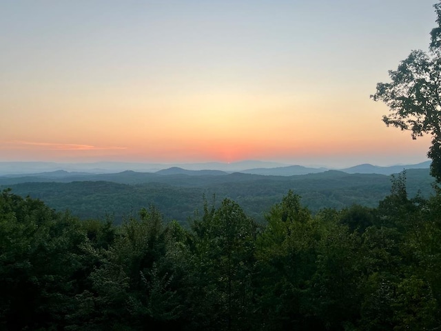 mountain view with a wooded view