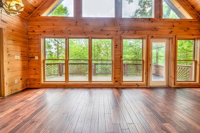 2429 Bullen Gap Rd, Blue Ridge, GA 30513 - unfurnished sunroom featuring vaulted ceiling, healthy amount of natural light, and a chandelier