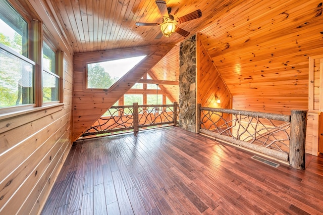 2429 Bullen Gap Rd, Blue Ridge, GA 30513 - additional living space with wooden walls, ceiling fan, wooden ceiling, hardwood / wood-style flooring, and vaulted ceiling