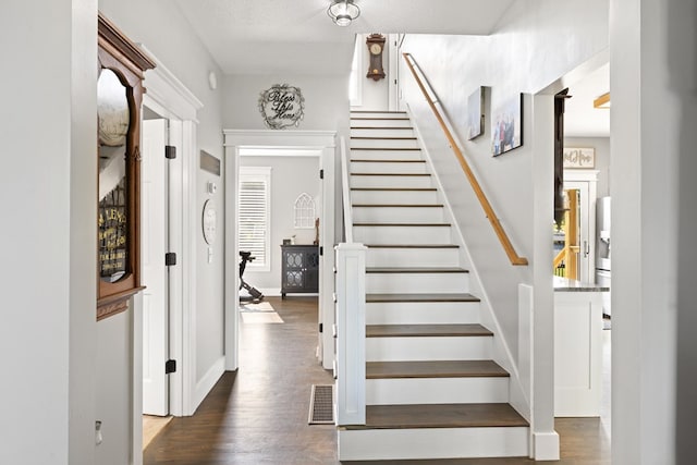 429 Sneaking Creek Dr, Hayesville, NC 28904 - stairs featuring wood finished floors and baseboards