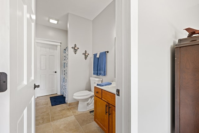 429 Sneaking Creek Dr, Hayesville, NC 28904 - full bath with toilet, vanity, tile patterned floors, and a shower with shower curtain