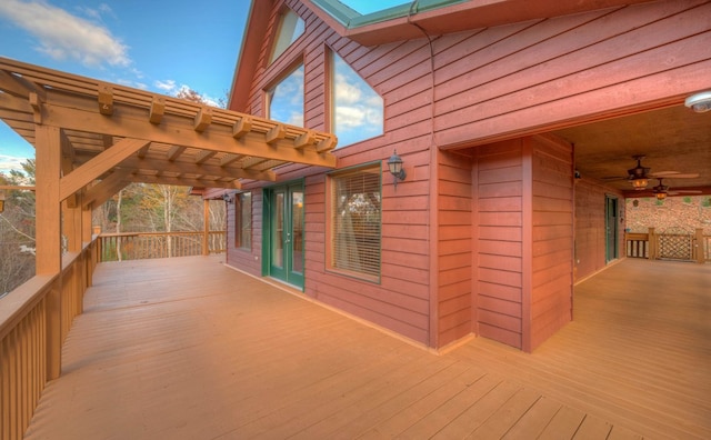 wooden terrace with french doors