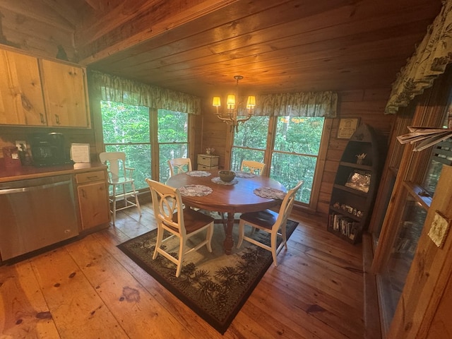 135 Tomahawk Trl, Blue Ridge, GA 30513 - dining room with a chandelier, light wood-type flooring, and wood ceiling