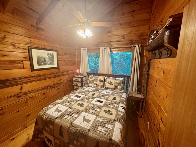 135 Tomahawk Trl, Blue Ridge, GA 30513 - bedroom featuring wooden walls and ceiling fan