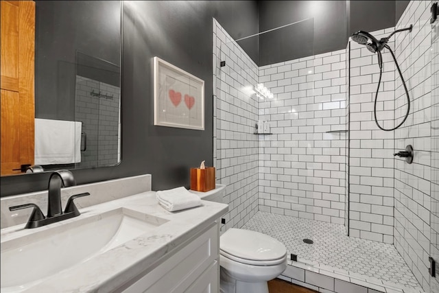 bathroom with vanity, toilet, and an enclosed shower