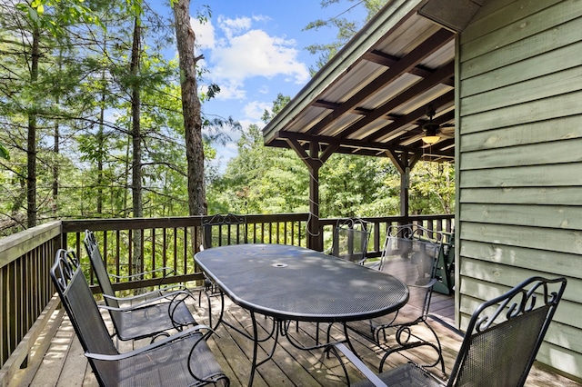 wooden terrace with ceiling fan