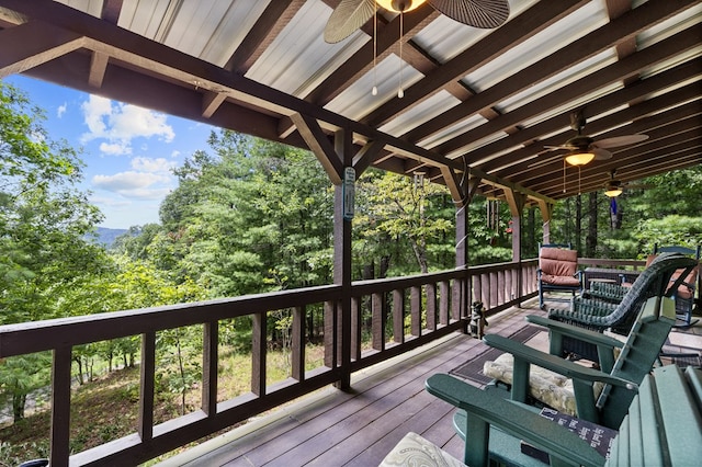 wooden terrace with ceiling fan