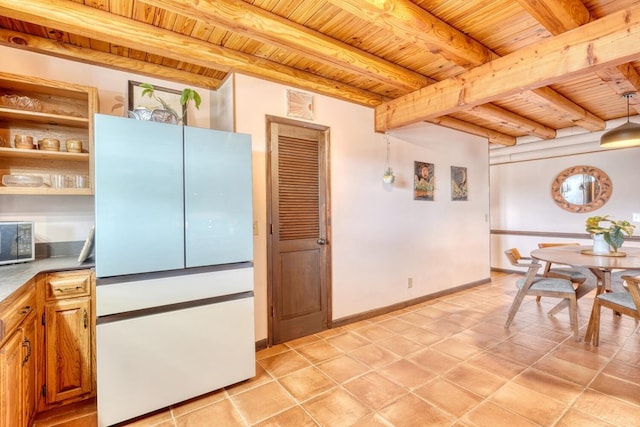 kitchen featuring beam ceiling and wood ceiling