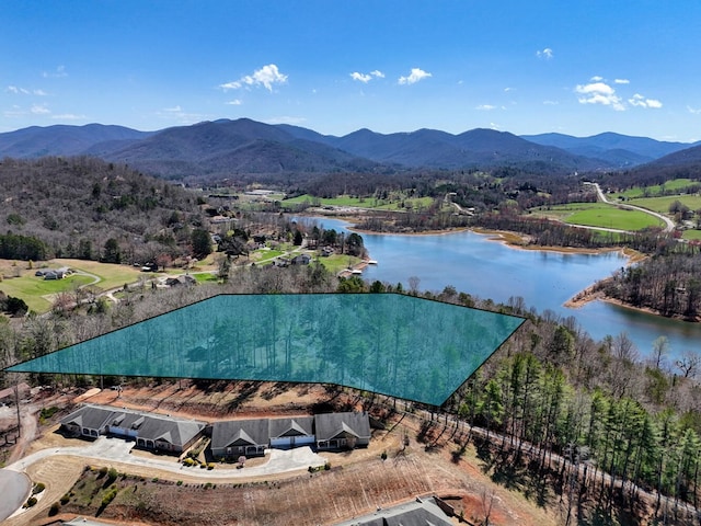 birds eye view of property featuring a water and mountain view