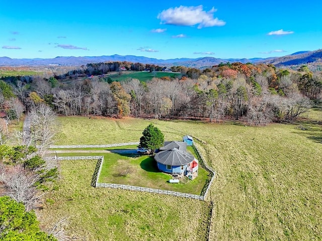 bird's eye view featuring a mountain view and a rural view