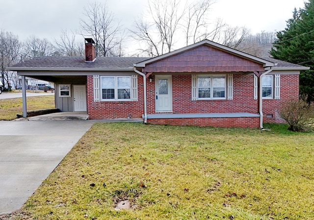 ranch-style home with a carport and a front yard