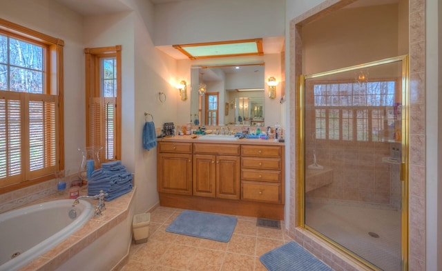 641/638 Timberwood Hills Rd, Murphy, NC 28906 - full bathroom with a shower stall, tile patterned floors, a garden tub, and vanity