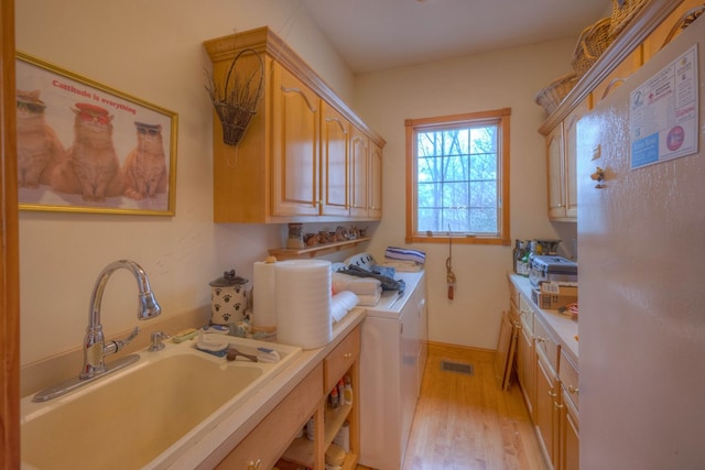641/638 Timberwood Hills Rd, Murphy, NC 28906 - laundry room featuring a sink, cabinet space, light wood-type flooring, visible vents, and washer and dryer