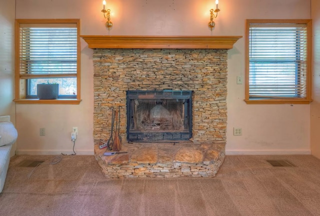 641/638 Timberwood Hills Rd, Murphy, NC 28906 - details with carpet flooring, visible vents, baseboards, and a fireplace
