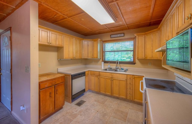 641/638 Timberwood Hills Rd, Murphy, NC 28906 - kitchen featuring under cabinet range hood, dishwasher, white range with electric stovetop, a sink, and stainless steel microwave