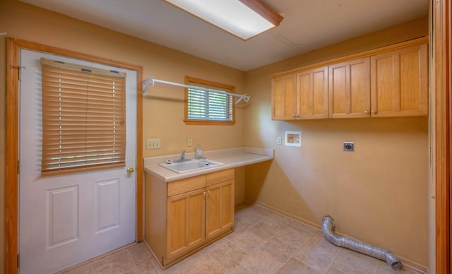 641/638 Timberwood Hills Rd, Murphy, NC 28906 - washroom with a sink, cabinet space, hookup for an electric dryer, hookup for a washing machine, and baseboards