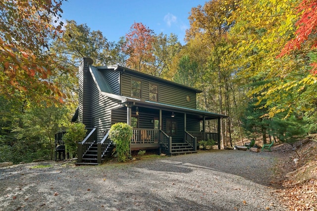 log home with a porch