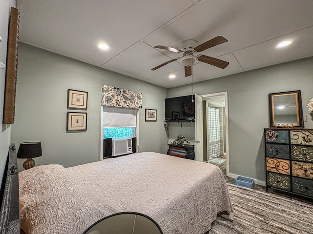 390 Pinebark Ln, Murphy, NC 28906 - bedroom featuring cooling unit, carpet flooring, recessed lighting, a ceiling fan, and ensuite bath