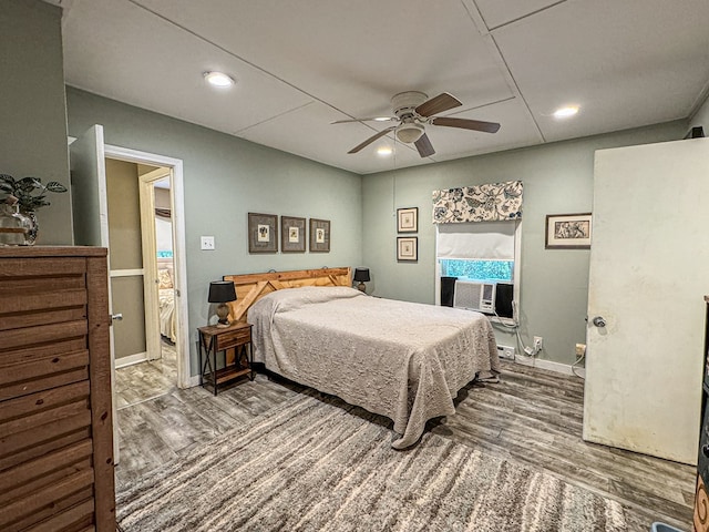 390 Pinebark Ln, Murphy, NC 28906 - bedroom featuring wood finished floors, cooling unit, baseboards, recessed lighting, and ceiling fan