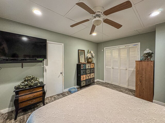 390 Pinebark Ln, Murphy, NC 28906 - bedroom with wood finished floors, recessed lighting, baseboards, ceiling fan, and a closet