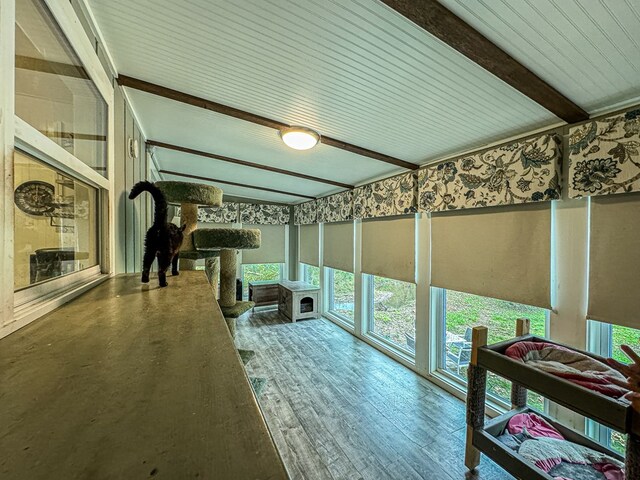 390 Pinebark Ln, Murphy, NC 28906 - sunroom featuring beamed ceiling and wood finished floors