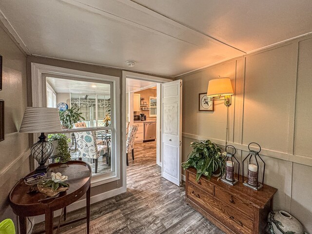 390 Pinebark Ln, Murphy, NC 28906 - hallway with dark wood-type flooring, a decorative wall, and healthy amount of natural light