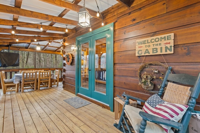 wooden terrace with french doors