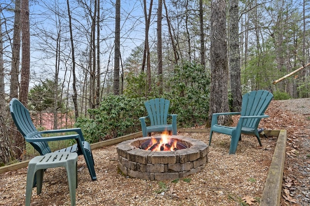 view of yard with a fire pit